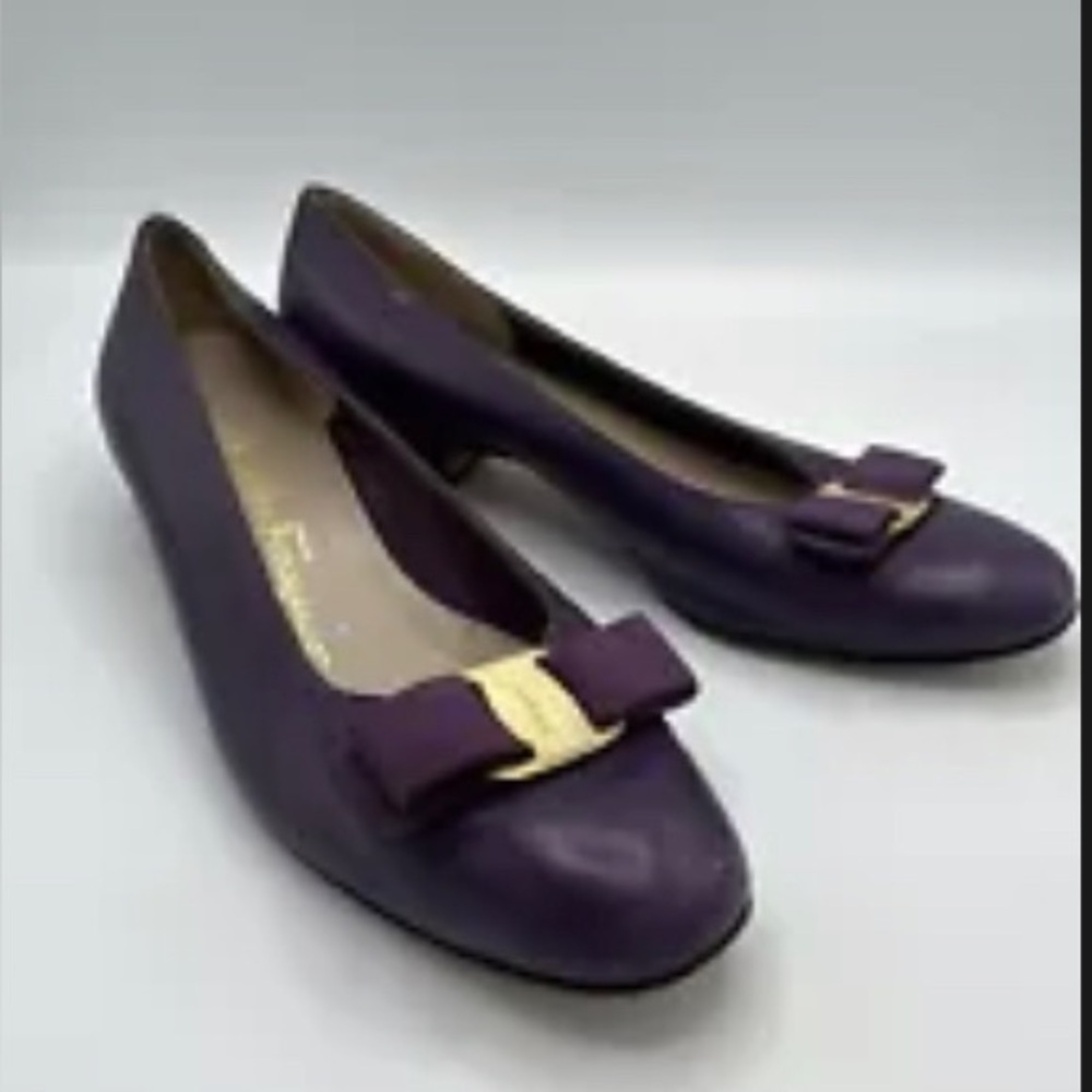 Salvatore Ferragamo Purple Flats with Gold Bow